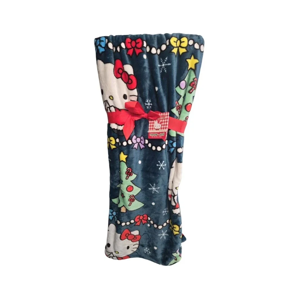 Hello Kitty Christmas Tree Plush Green Throw Blanket  60x70 Viral Blanket New